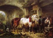 Wouterus Verschuur Horses and people in a courtyard France oil painting artist